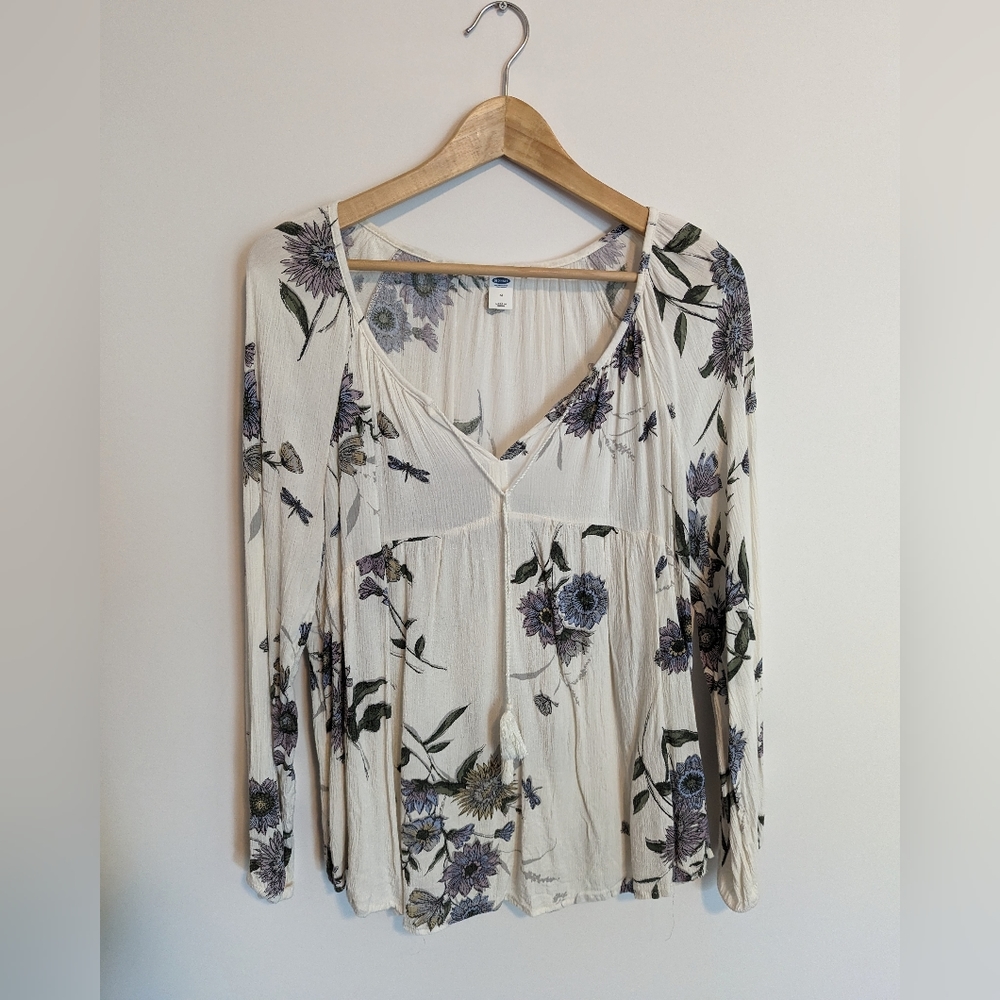 Old Navy cream and floral blouse